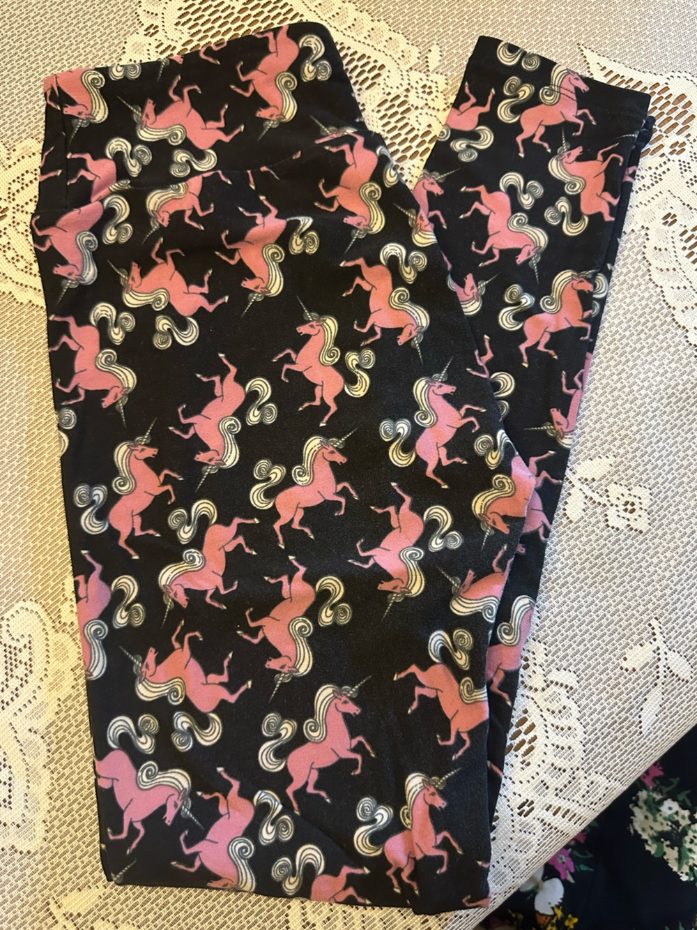 Women’s Black Leggings with Pink Unicorn Print, OS, 5 for $25 Deal